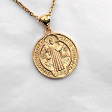 Load image into Gallery viewer, 14k 18k gold saint Benedict medal necklace 1 Medium 20mm