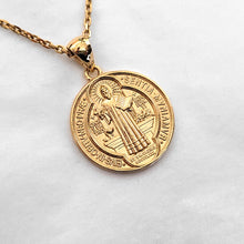 Load image into Gallery viewer, 14k 18k gold saint Benedict medal necklace 1 Medium 20mm