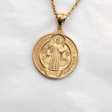 Load image into Gallery viewer, 14k 18k gold saint Benedict medal necklace 1 Medium 20mm