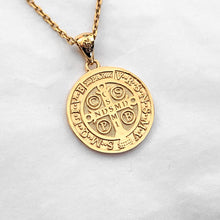Load image into Gallery viewer, 14k 18k gold saint Benedict medal necklace 1 Medium 20mm