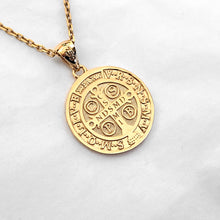 Load image into Gallery viewer, 14k 18k gold saint Benedict medal necklace 1 Medium 20mm