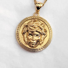 Load image into Gallery viewer, 14k 18k gold circle medusa pendant necklace