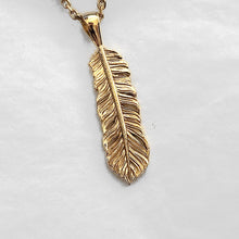 Load image into Gallery viewer, 14k 18k gold feather necklace pendant 2 Large for men
