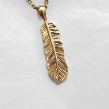 Load image into Gallery viewer, 14k 18k gold feather pendant necklace