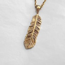 Load image into Gallery viewer, 14k 18k gold feather pendant necklace