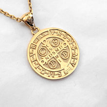 Load image into Gallery viewer, 14k 18k gold saint Benedict medal necklace Large 25mm
