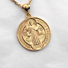 Load image into Gallery viewer, 14k 18k gold saint Benedict medal necklace Large 25mm