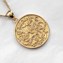 Load image into Gallery viewer, 14k 18k gold circle Korean dragon pendant necklace 3