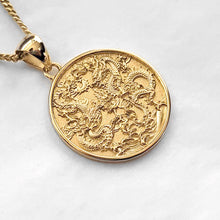 Load image into Gallery viewer, 14k 18k gold circle Korean dragon pendant necklace 3