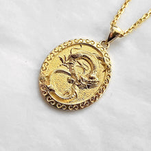 Load image into Gallery viewer, 14k 18k gold oval Korean dragon pendant necklace 1