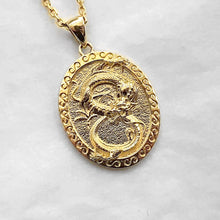 Load image into Gallery viewer, 14k 18k gold oval Korean dragon pendant necklace 1