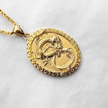 Load image into Gallery viewer, 14k 18k gold oval Korean dragon pendant necklace 1