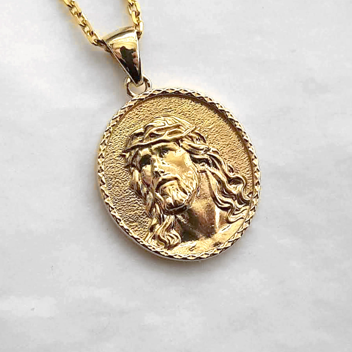 14k 18k gold oval Jesus pendant necklace