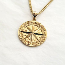 Load image into Gallery viewer, 14k 18k gold circle compass pendant necklace