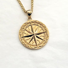Load image into Gallery viewer, 14k 18k gold circle compass pendant necklace