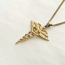 Load image into Gallery viewer, 14k 18k gold caduceus pendant necklace