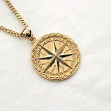 Load image into Gallery viewer, 14k 18k gold circle compass pendant necklace