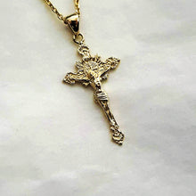 Load image into Gallery viewer, 14k 18k gold crucifix pendant necklace 3 Medium 34mm