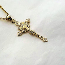Load image into Gallery viewer, 14k 18k gold crucifix pendant necklace 3 Medium 34mm