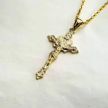Load image into Gallery viewer, 14k 18k gold crucifix pendant necklace 3 Medium 34mm