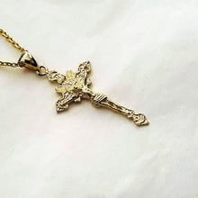Load image into Gallery viewer, 14k 18k gold crucifix pendant necklace 3 Medium 34mm