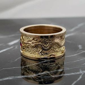 18k 14k gold wide korean dragon ring 2 for men