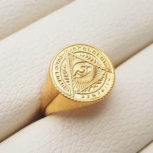 Load image into Gallery viewer, 14k 18k gold circle Eye of Providence ring