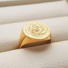 Load image into Gallery viewer, 14k 18k gold circle Eye of Providence ring