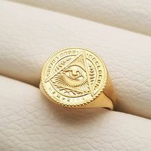 Load image into Gallery viewer, 14k 18k gold circle Eye of Providence ring