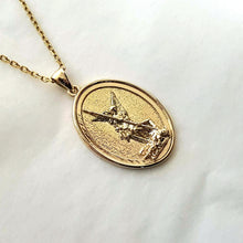 Load image into Gallery viewer, 14k 18k gold oval Archangel Saint Michael pendant necklace 2