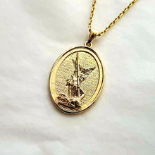 Load image into Gallery viewer, 14k 18k gold oval Archangel Saint Michael pendant necklace 2