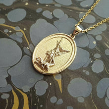 Load image into Gallery viewer, 14k 18k gold oval archangel Michael necklace pendant 2 for men
