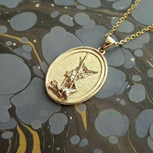Load image into Gallery viewer, 14k 18k gold oval Archangel Saint Michael pendant necklace 2