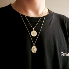 Load image into Gallery viewer, 14k 18k gold oval Archangel Saint Michael pendant necklace 2