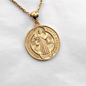 14k 18k gold st Benedict medal necklace 1 Medium for men and women