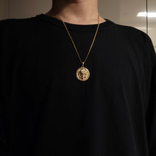 Load image into Gallery viewer, 14k 18k gold circle medusa pendant necklace
