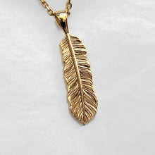 Load image into Gallery viewer, 14k 18k gold feather necklace pendant 2 Large for men
