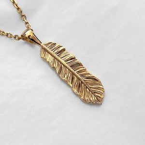 14k 18k gold men's feather pendant necklace