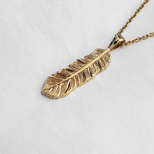 Load image into Gallery viewer, 14k 18k gold men&#39;s feather pendant necklace
