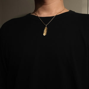 14k 18k gold men's feather pendant necklace