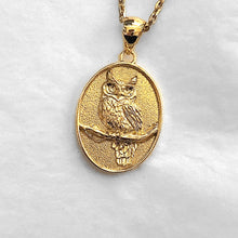 Load image into Gallery viewer, 14k 18k gold oval owl pendant necklace
