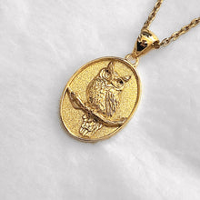Load image into Gallery viewer, 14k 18k gold oval owl pendant necklace
