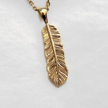 Load image into Gallery viewer, men&#39;s feather pendant necklace in 14k and 18k gold
