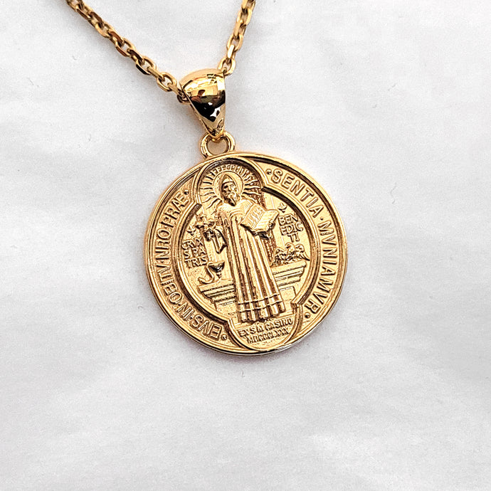 saint Benedict medal necklace in 14k and 18k gold for men and women