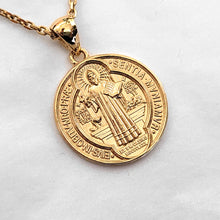 Load image into Gallery viewer, 14k 18k gold saint Benedict medal necklace Large 25mm
