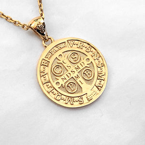 14k 18k gold st benedict medal necklace 1 Large for men