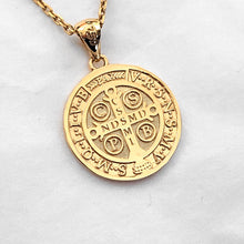 Load image into Gallery viewer, 14k 18k gold saint Benedict medal necklace Large 25mm
