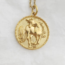 Load image into Gallery viewer, 14k 18k gold circle unicorn pendant necklace for women and men

