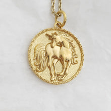 Load image into Gallery viewer, 14k 18k gold circle unicorn pendant necklace for women and men
