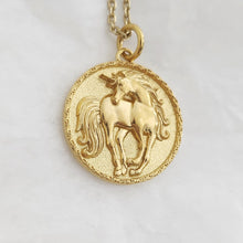 Load image into Gallery viewer, 14k 18k gold circle unicorn pendant necklace for women and men
